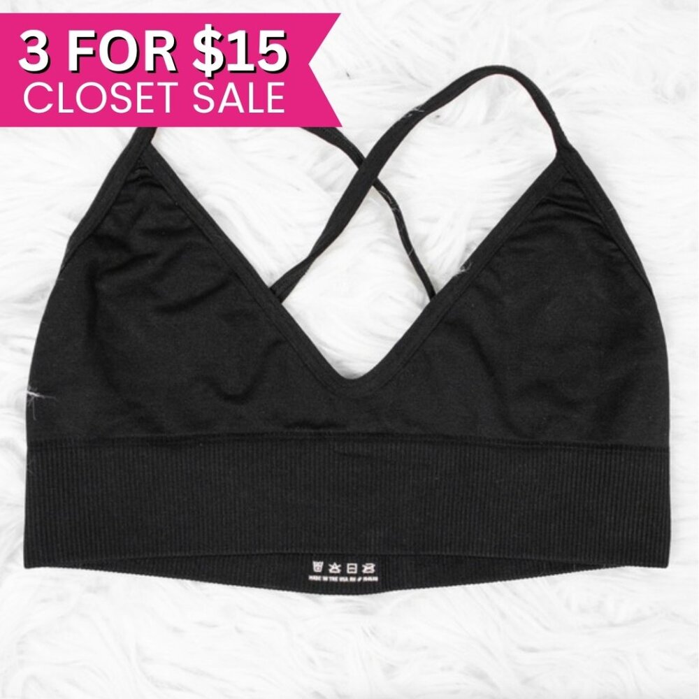 NUX Black Sports Bra Women Size Small Criss Cross Back Stretch Athletic Active